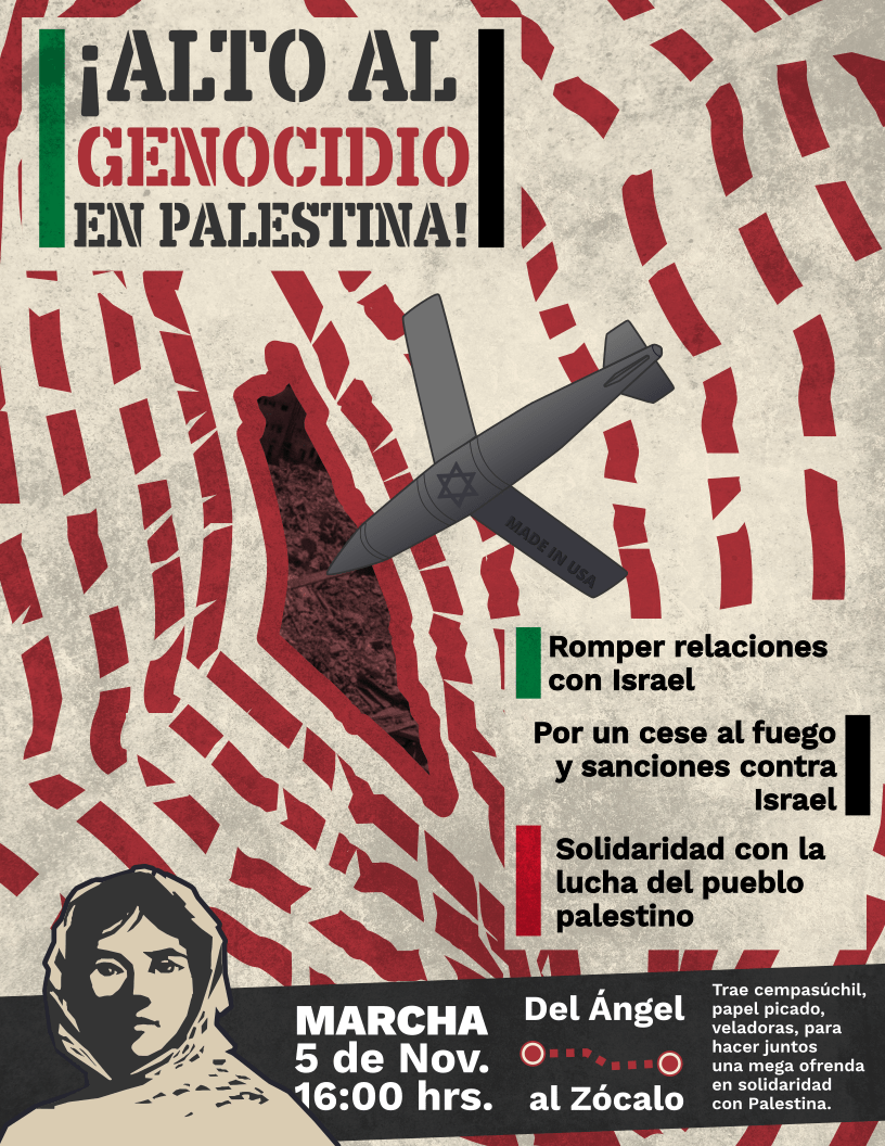Cartel convocando a la marcha contra el genocidio en Palestina.